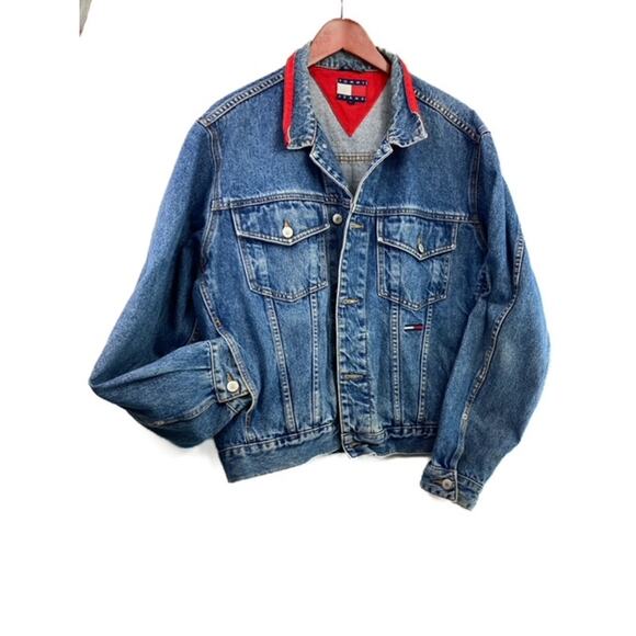 Vintage Denim Jacket with red contrast by Tommy Hilfiger L - Picture 2 of 9